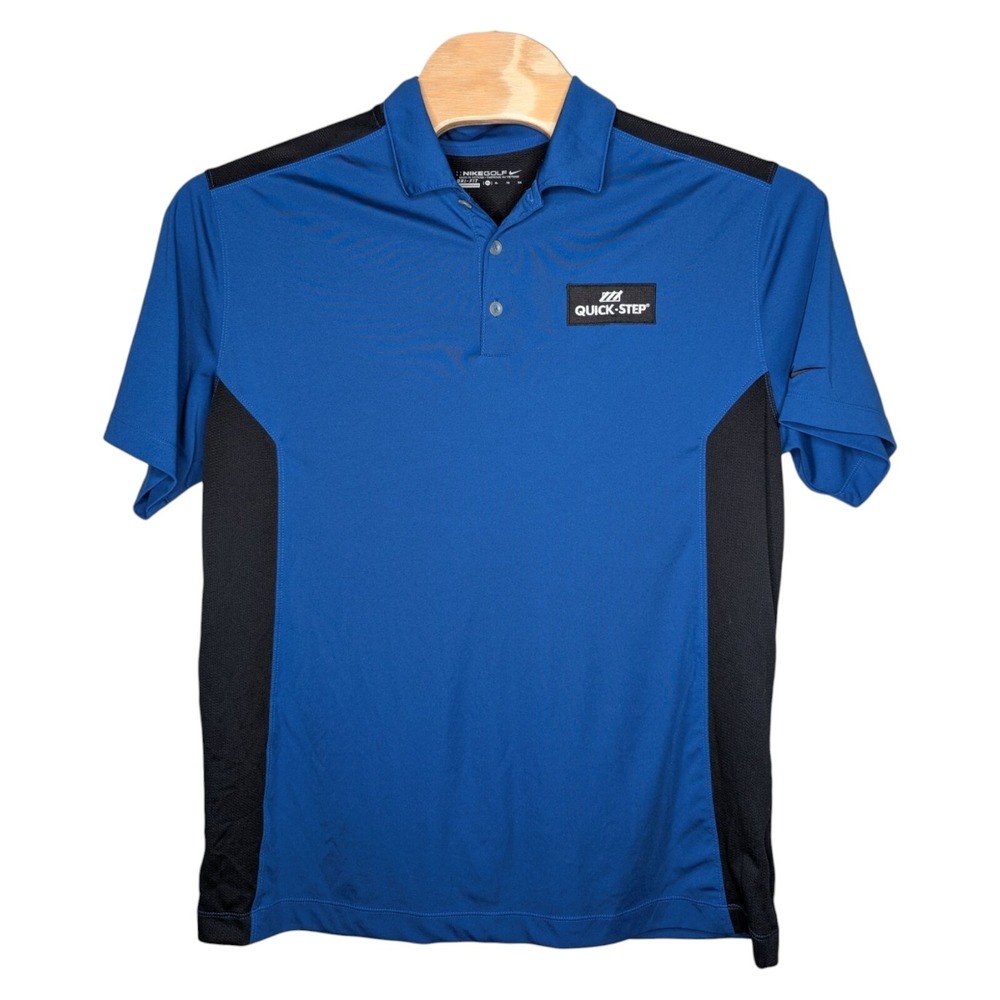 Nike Golf Dri-Fit Quick-Step Polo Shirt XL Blue Black Breathable‎ Short Sleeve